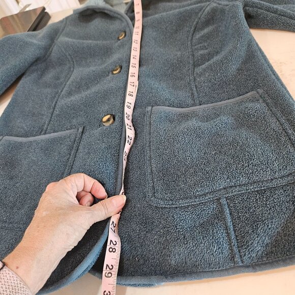 Vintage L.L. Bean Teal Fleece Cardigan Jacket Sz MP Barn Coat USA Polartec Warm - Picture 11 of 11